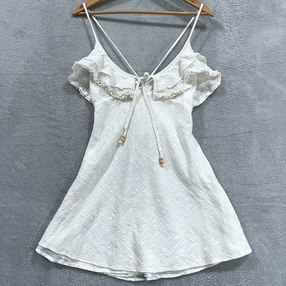 Free People Slip Dress Medium Mini Cross Back Ruffle Boho Beach Coquette Cottage